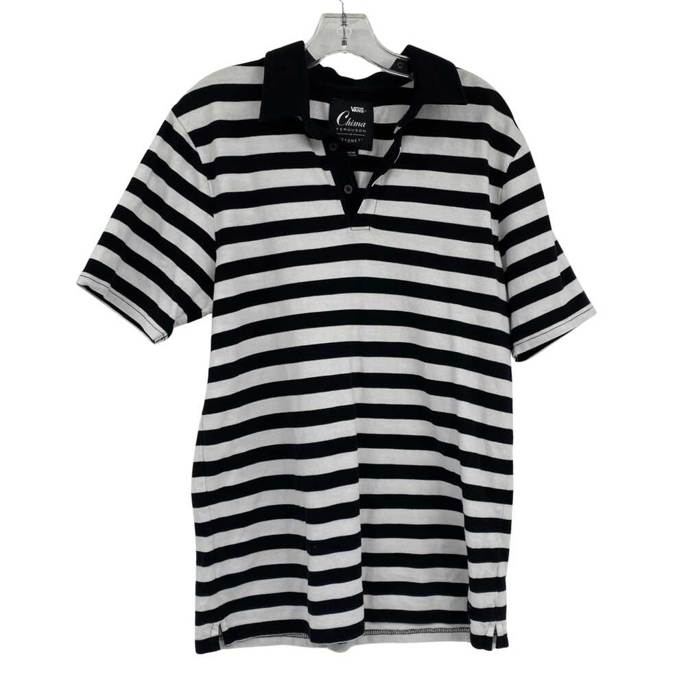 Vans Black White Striped Short Sleeve Polo Shirt | Mens M